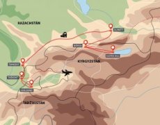Kyrgyzstán, Kazachstán, Uzbekistán (Tádžikistán)